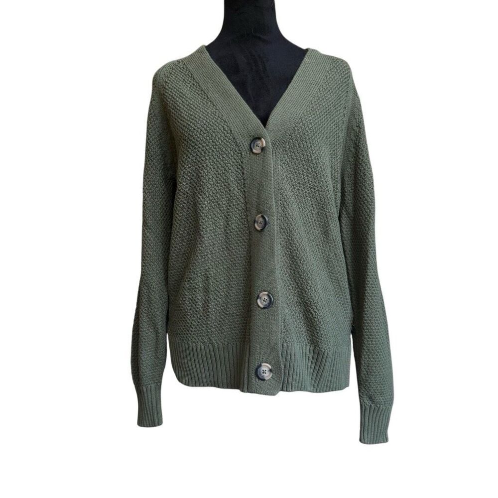 GAP NWT Green Cotton Textured Cardigan Sweater XS Four Leaf Clover Button Front